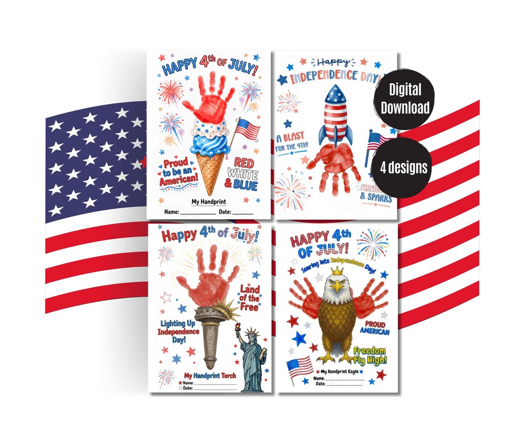 4th of July Handprint Craft Printable, Patriotic Hand Print Art ...