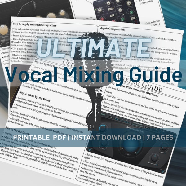 Ultimate Vocal Mixing Guide - Mixing Cheat Sheet Music Production Instruction Audio Printable Professional Vocal Production Beginner Advance