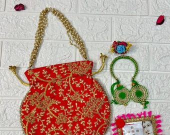 Set Of Potli, Bangle, Bindi, Flower Ring, Mehndi Favors, Sangeet Party Gifts, Return Gifts, Mehendi Gifts, Bridesmaid Gifts For Guests