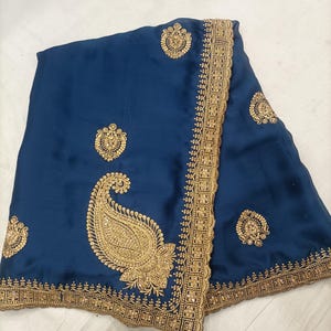 Designer Crunchy Crepe Silk Zari Stone Work Wedding Wear And Party Wear Saree With Blouse,Designer Saree,Fancy Wear,Bollywood Saree,Sari