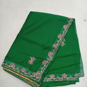 Green Organza Hand Work Saree-Saree For Special Occation-Gift For Her-Gift For Mom-Indian Saree
