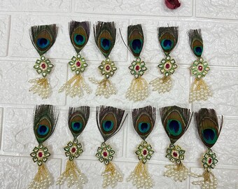 Broche de plumas Kundan, regalos de boda, regalos de Baraati, regalos de bienvenida para invitados, regalos para padrinos de boda, regalos de Puja, envío gratis