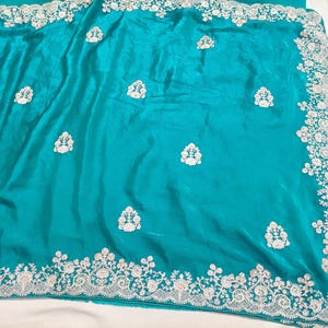 Latest Bollywood Inspired Blue Party Wear Saree With Designer Blouse Embroidered Designer Saree,Lightweight Saree, Wedding Sari,Crunchy Silk