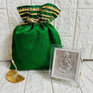 Lot Of 10-100 Ganesha Frame & Potli Bags, Wedding Favors, Baby Shower Return Gifts, Diwali Gifts, Puja Gifts, Religious Gifts For Guests