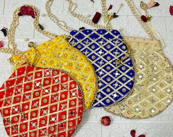 Lot Of Indian Handmade Embroidered Potli Bag, Purse, Pouch, Wedding Favors, Mehndi Sangeet Gifts, Women's Return Gifts, Dholki Sangeet Gift