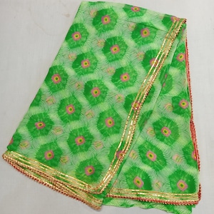 Green Chiffon Printed Light Weight Saree-Saree For Special Occation-Gift For Mom-Light Weight Saree-Chiffon Saree
