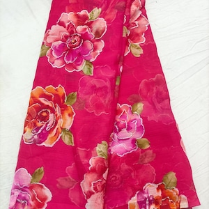 Pink flower print and foil print fancy party wear and daily wear saree without blouse,fancy saree,designer Chiffon saree, Saree for women