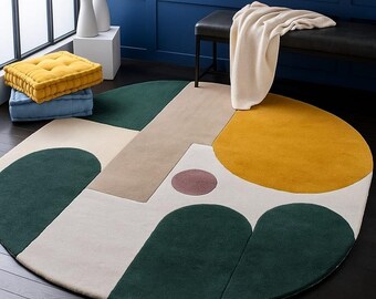 Handgetufteter Wollteppich | Geometrischer Moderner Teppich: Stilvolle Wohnzimmer Dekor