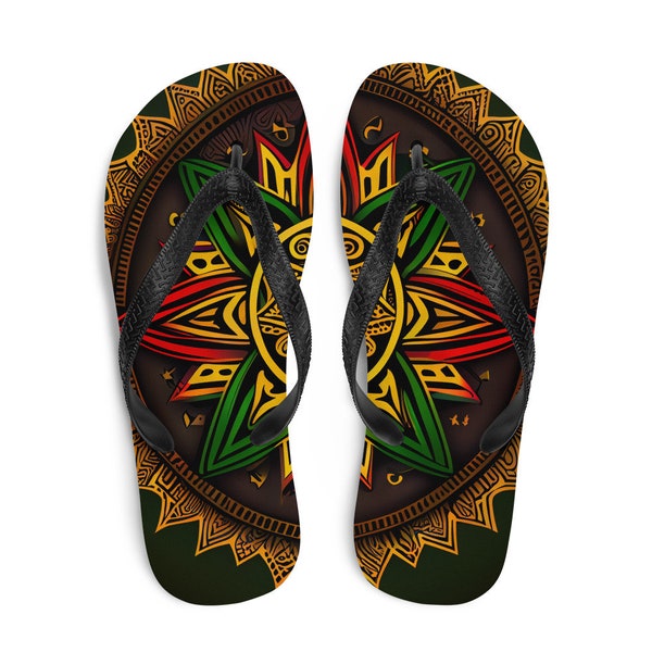 Rasta reggae Caribbean Jamaican design Flip-Flops Thongs Hippie Boho Festival Rave