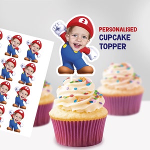 Mario cupcake topper, Mario birthday cake decor, Custom cupcake topper, printable Mario cake topper, Baby photo face cupcake topper, Super