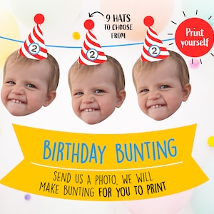 Custom face garland, custom birthday banner, Personalised face banner, Face photo banner, Baby birthday banner, Adult banner, printable