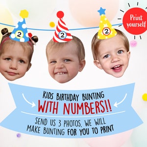 Printable photo face garland, custom birthday banner, Personalised face banner, Face photo banner, Baby birthday banner, birthday, Digital