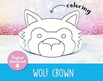 Printable wolf crown, Coloring wolf crown, Woodland headband, printable wolf party hat, Wolf mask, woodland, Animal crown, wolf diy