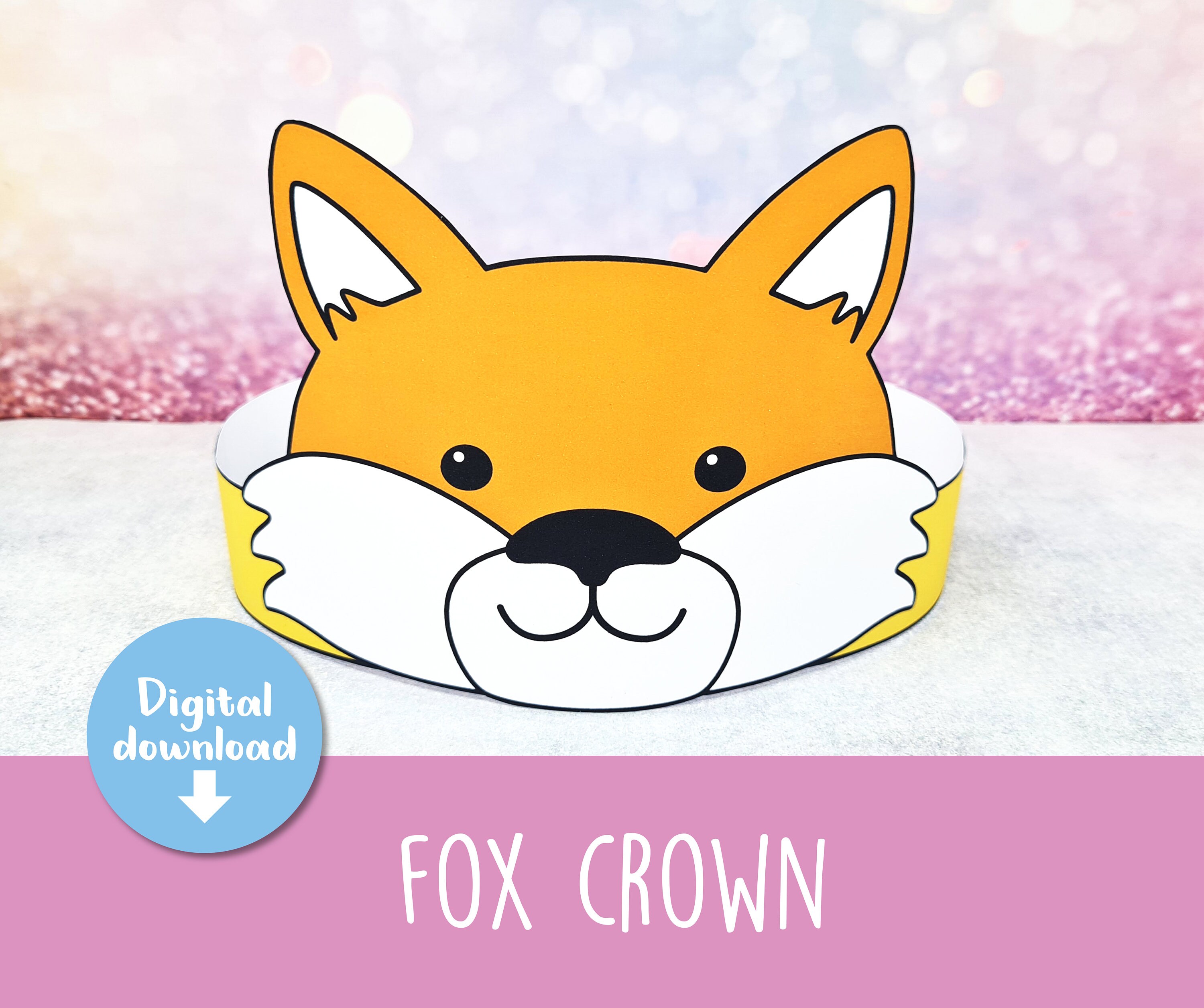 Printable Fox Crown, Digital File, Fox Crown, Woodland Headband, Printable Fox Party Hat, Fox