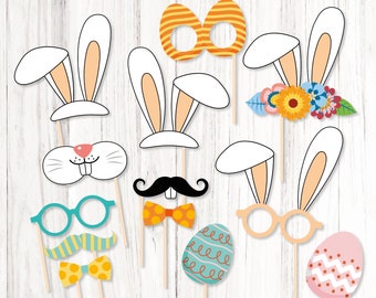 Easter photo props, Easter photo booth props, Bunny props, Egg props, Printable party props, Easter party printables, DIY Easter masks
