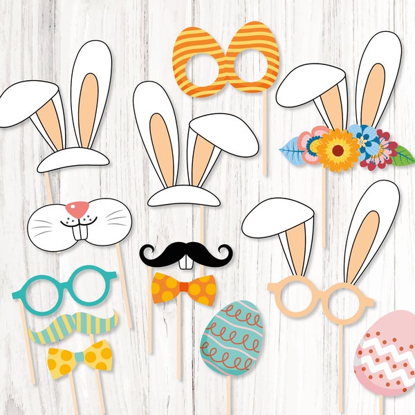 Easter photo props, Easter photo booth props, Bunny props, Egg props, Printable party props, Easter party printables, DIY Easter masks