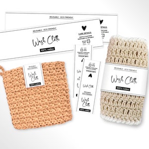 Etichette per strofinacci, etichette per salviette, etichette per panni per lavare, etichette per panni per piatti, set di etichette per salviette, etichette per panni per piatti all'uncinetto, stampabili