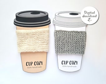 Printable Cup Cozy cards, display inserts, coffee sleeve insert cards tags and labels, packaging cards for handmade cup holders, cup cozy