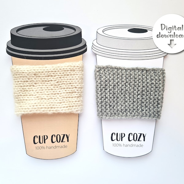 Printable Cup Cozy cards, display inserts, coffee sleeve insert cards tags and labels, packaging cards for handmade cup holders, cup cozy