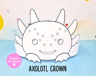 Axolotl coloring crown, Axolotl paper hat for kids, birthday crown, party headband, printable axolot, axolotl crown, axolotl mask,DIY