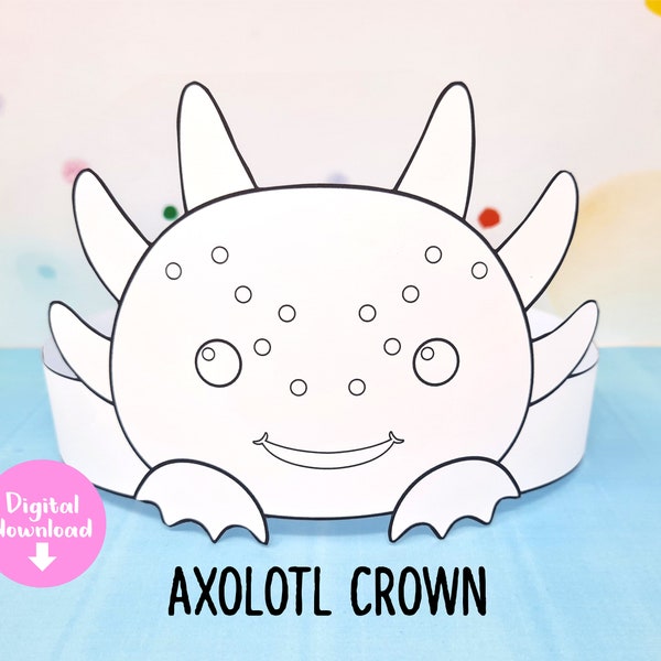 Axolotl coloring crown, Axolotl paper hat for kids, birthday crown, party headband, printable axolot, axolotl crown, axolotl mask,DIY