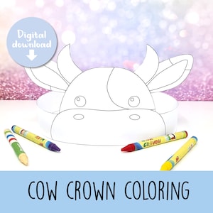 Coloring Cow crown, Cow paper hat for kids, printable birthday crown, party headband, Cow party hat, Cow mask, Farm party, Printable crown
