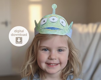 Coroa de papel alienígena para imprimir, máscara espacial para colorir, chapéu de festa inspirado em Toy Story, atividade infantil faça você mesmo, download instantâneo, espaço, SVG