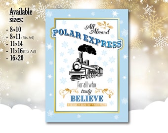 Polar Express-affisch utskrivbar, Alla ombord, Golden Believe Polar Express, Tågaffisch, Utskrivbar, Julaffisch, Skylt, Juldekor, Polar