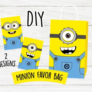 Minion treat bag, Minion party decorations, Minion birthday, Kids minion party, Printable minion, favor boxes, DIY minion candy bag, favor