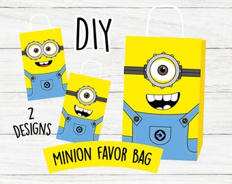Minion treat bag, Minion party decorations, Minion birthday, Kids minion party, Printable minion, favor boxes, DIY minion candy bag, favor