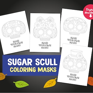 Coloring, Day of the Dead sugar skull mask, Dia de los Muertos photo booth props, Calavera halloween face mask, skull mask, Sugar scull mask