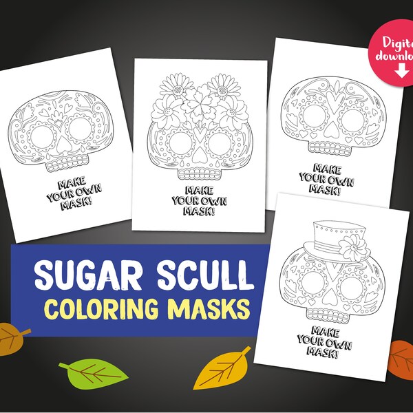 Coloring, Day of the Dead sugar skull mask, Dia de los Muertos photo booth props, Calavera halloween face mask, skull mask, Sugar scull mask