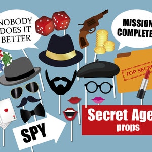 Secret agent photo props, Funny Quote, Photobooth, Funny props, Photo booth props, secret agent, james bond, 007, Spy photo props, Agent