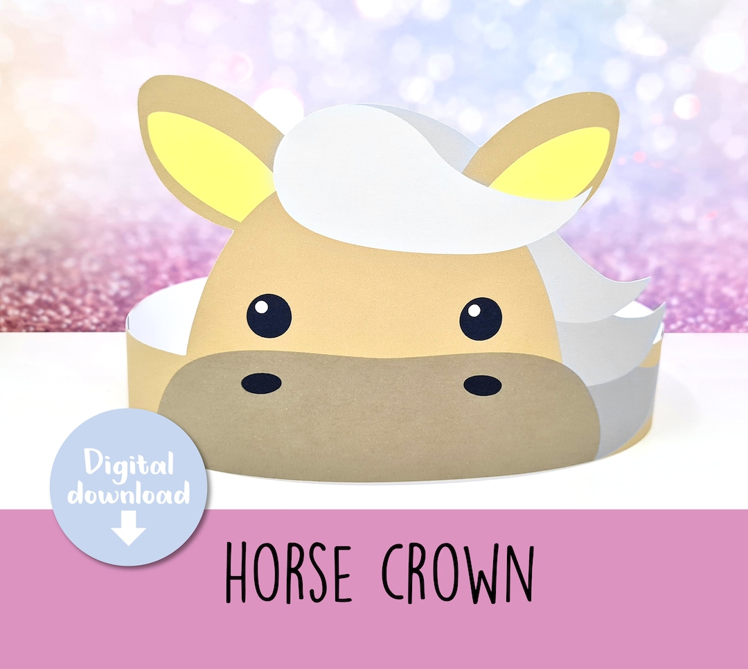 Horse Crown, Horse Paper Hat for Kids, Printable Birthday Crown, Party