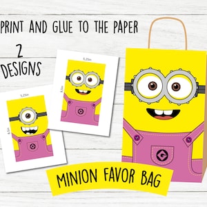 Rosa Minion Geschenk Tasche, Minion Party Dekoration, Minion Geburtstag, Kinder Minion Party, druckbare Minion, Minion Süßigkeiten Tasche, Süßigkeiten Tasche, Pink