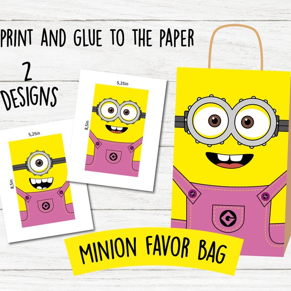 Pink Minion favor bag, Minion party decorations, Minion birthday, Kids minion party, Printable minion, Minion candy bag, Candy bag, Pink