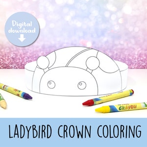 Coloring Ladybug crown, Ladybird birthday hat, Ladybird headband, insect party hat, Ladybug, insect crown, printable, Coloring Ladybird