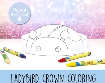 Coloring Ladybug crown, Ladybird birthday hat, Ladybird headband, insect party hat, Ladybug, insect crown, printable, Coloring Ladybird