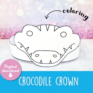 Printable crocodile crown, Coloring crocodile crown, headband, printable crocodile party hat, crocodile mask, DIY crocodile, Coloring