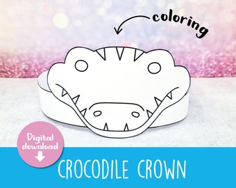 Printable crocodile crown, Coloring crocodile crown, headband, printable crocodile party hat, crocodile mask, DIY crocodile, Coloring