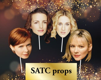 SATC props, Sex and the city photo booth, Carrie, Miranda, Charlotte, Samantha. Hen party party props, Printable SATC masks, Bachelorette