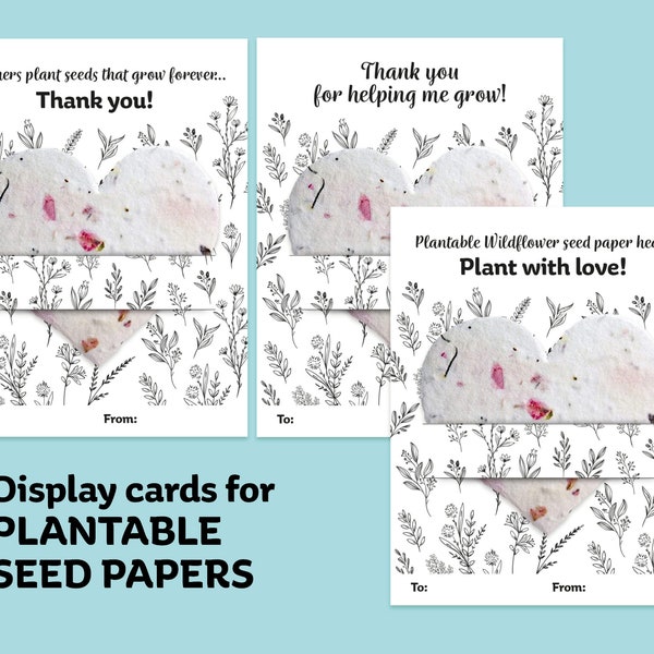 Display cards for plantable seed papers, Appreciation card for Teachers, You help me grow, Graduation card, Graduation gift, Thank you card