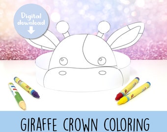Giraffe Ears Paper Crown Party Coloring Printable Kids Craft Safari ...