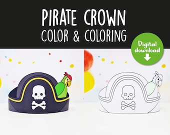 Pirate paper crown, Coloring pirate crown, birthday crown, Digital download, printable pirate mask, pirate crown, pirate mask, coloring