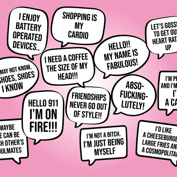 SATC props, Sex and the city photo booth, SATC phrases. Hen party party props, Printable SATC masks, Bachelorette, Funny phrases, Speech