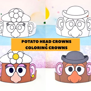 Potato head crown, Toy story birthday crown, Potato head headband, printable Mrs Potato head, Mrs potato head, Coloring crowns, masks