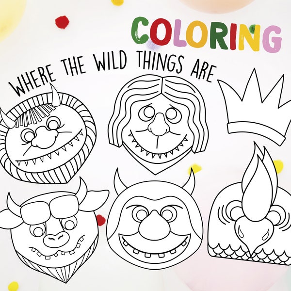Where the wild things are, COLORING, Where the wild things are photo props, masks, printable, Party decorations, Digital download, Kids