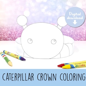 Coloring Caterpillar crown, Caterpillar birthday hat, Caterpillar headband, printable insect party hat, Caterpillar mask, insect crown