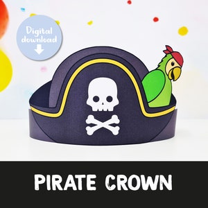 Pirate paper hat, Printable pirate crown, birthday crown, Digital download, printable pirate mask, printable pirate hat, pirate mask, hat