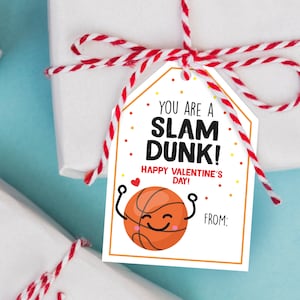 Basket ball Valentine&#39;s Day Card, You are a slam dunk Valentine Tag, DIY Valentine&#39;s Day Gift Tag, Kids Classroom Valentine, Sport card